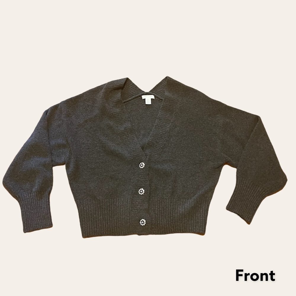 Charcoal Gray H&M Cardigan with Rhinestone Buttons